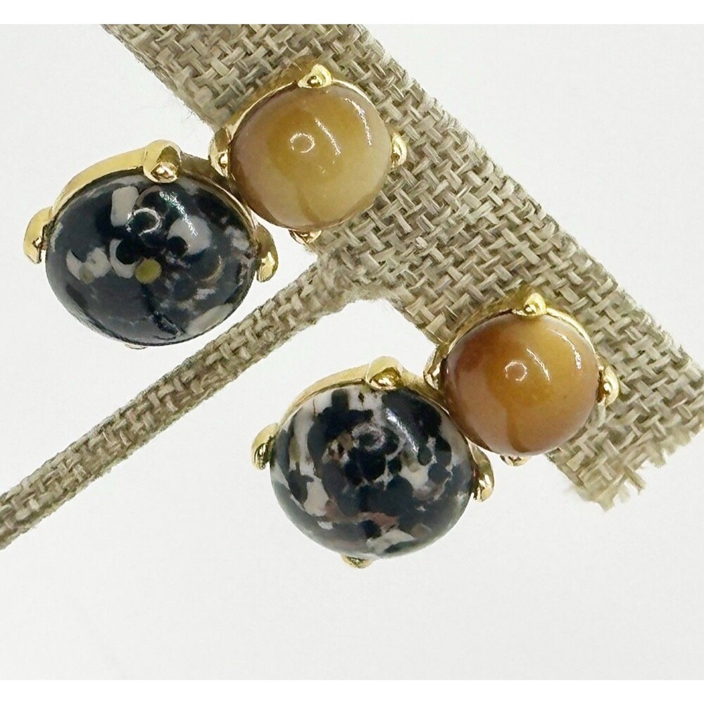 Vintage MONET Earrings Faux Stone Cabochon Gold Tone Dangle Statement Pierced